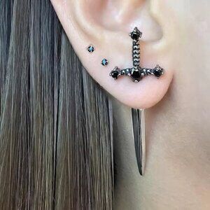 Silver Black Sword Earring